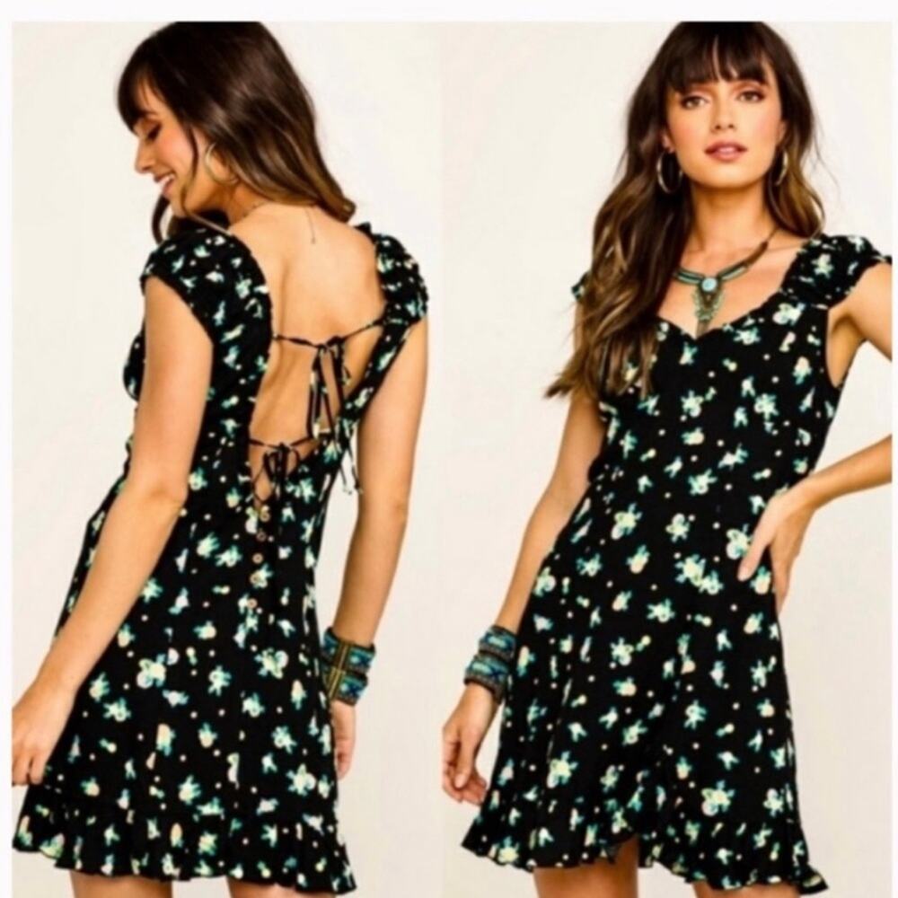 Free People Like a Lady Black Mini Dress XS Citrus Blooms